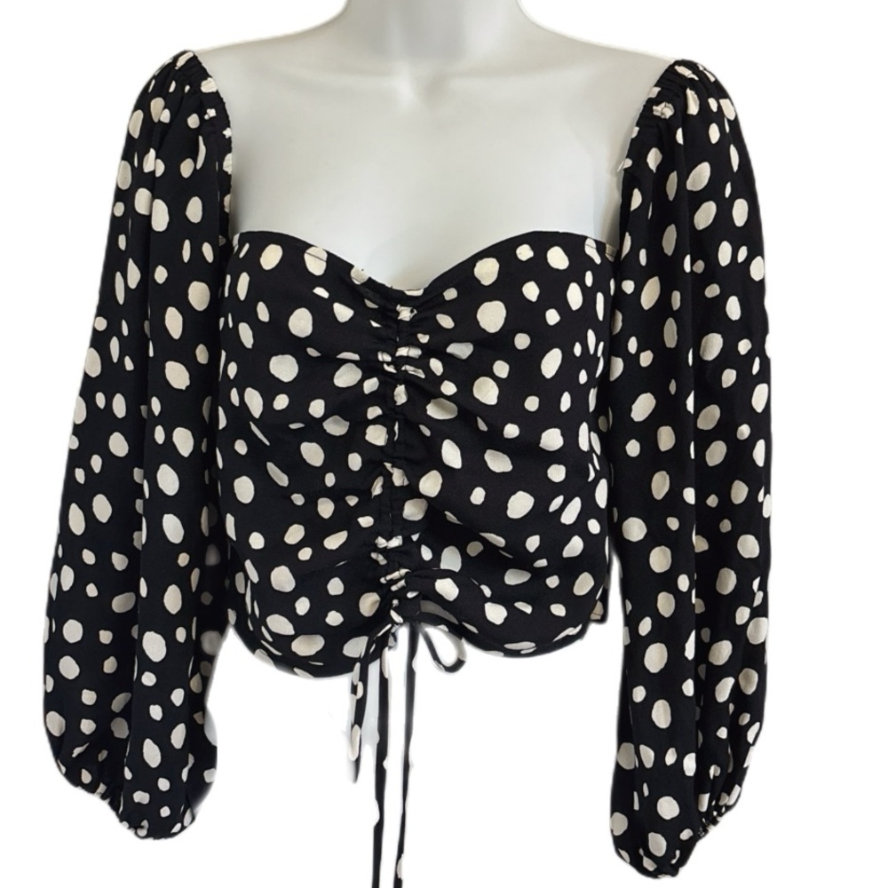 Reformation Black Blouse White Polka Dots Coquette Cottagecore Y2K 90s Size 4